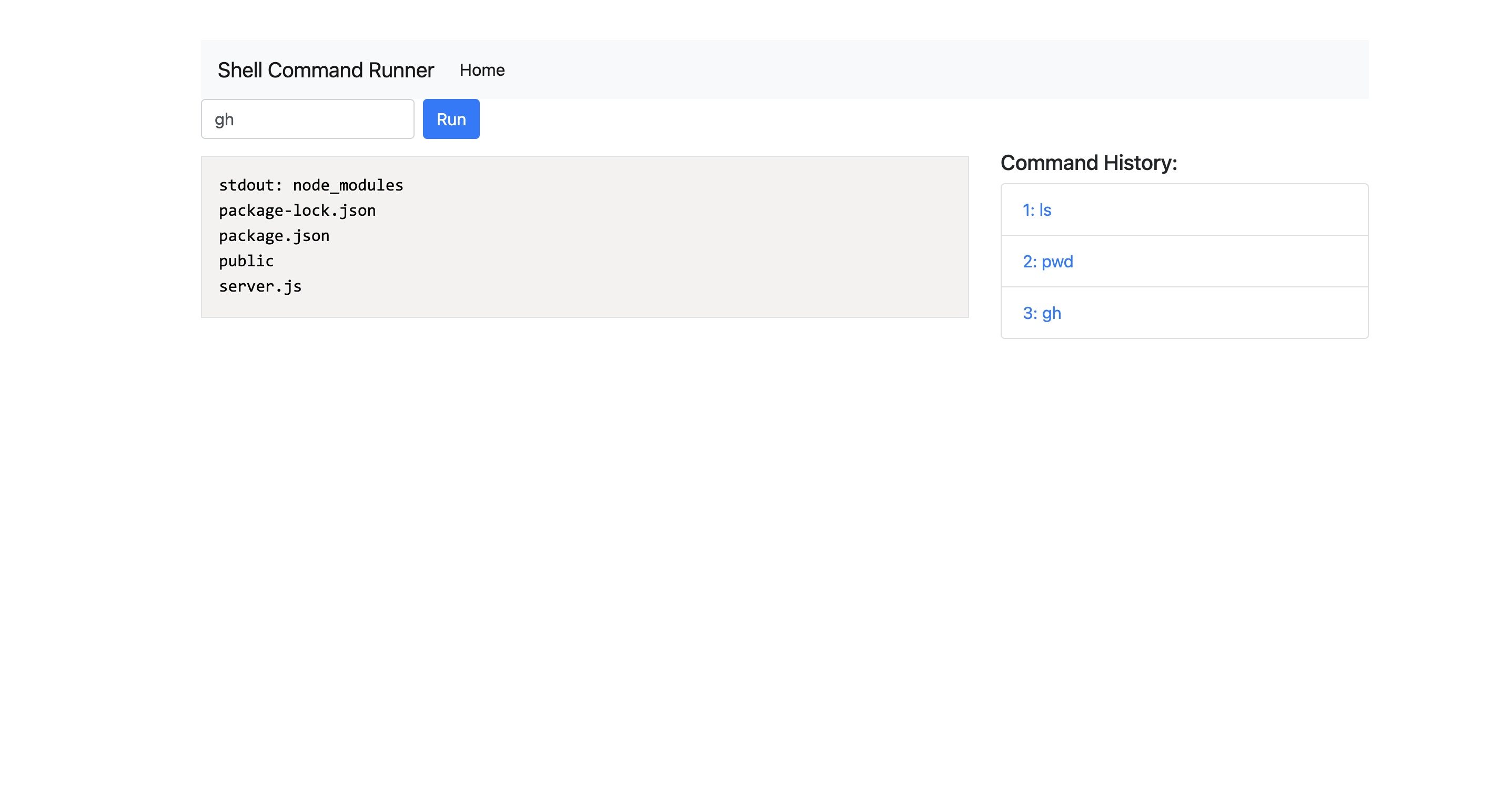 Website with fixed command history view