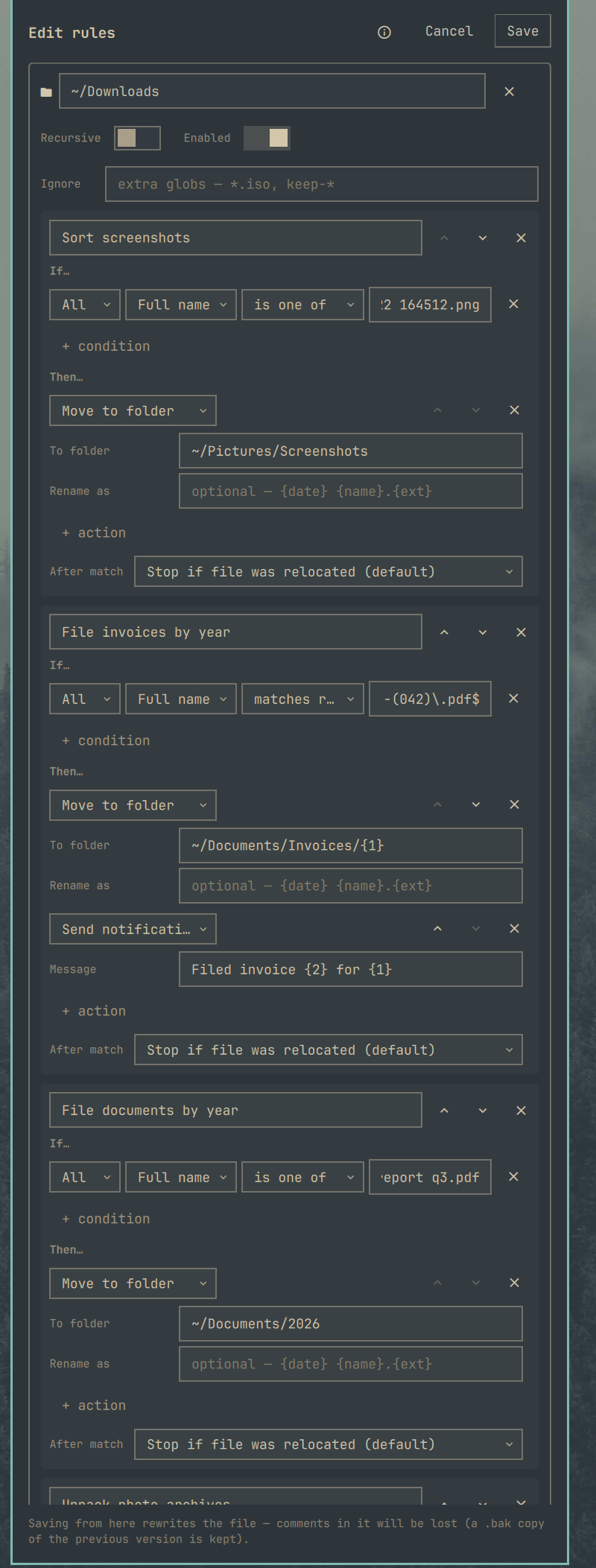 The visual rule editor