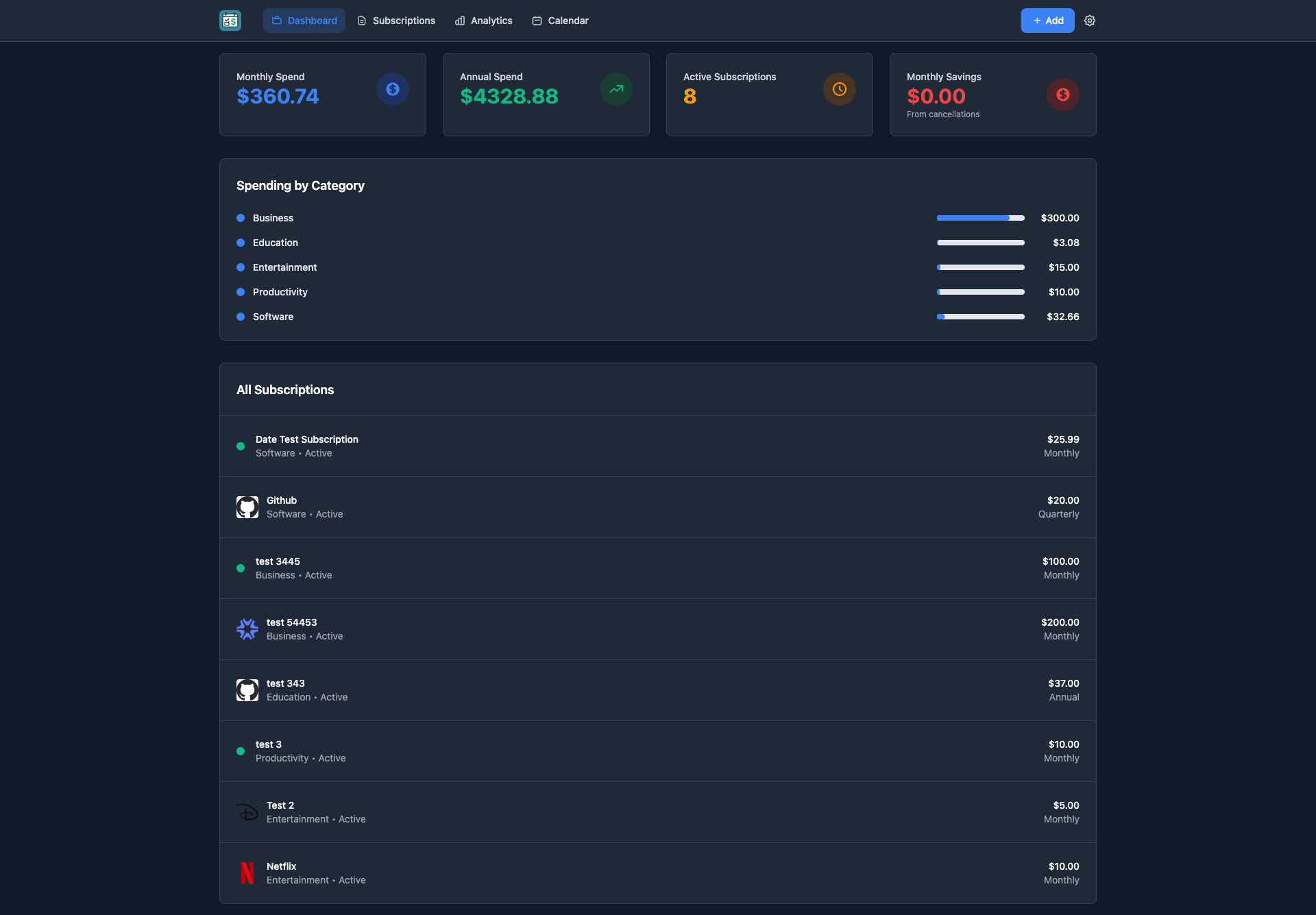 SubTrackr Dashboard