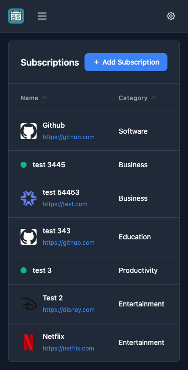 SubTrackr Mobile View
