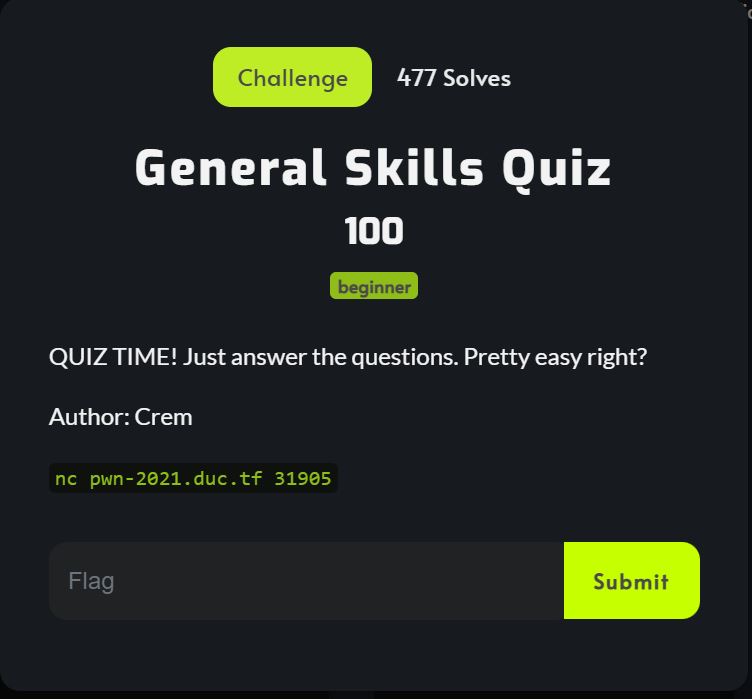 General Skills Quiz