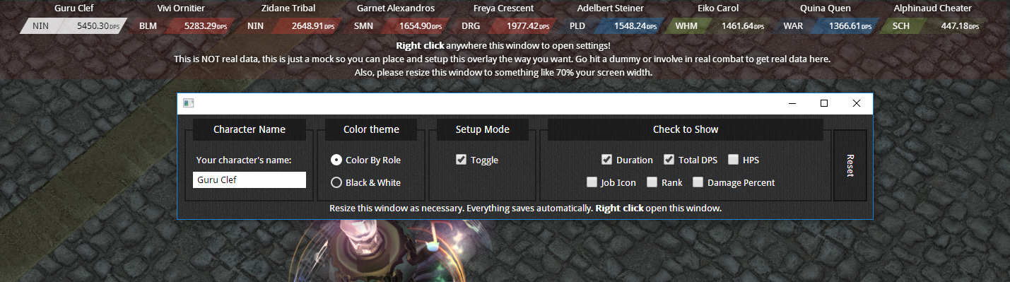 Github Bsides Horizoverlay A Simple Horizontal Damage Meter Overlay For Final Fantasy Xiv It Currently Shows Player Dps Damage Hps Max Hit Encounter Duration And Total Dps It S Super Configurable It
