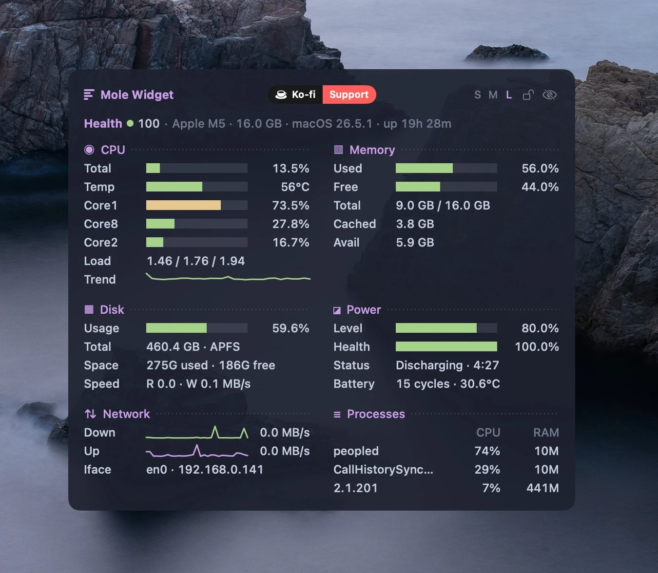 Mole Widget on the desktop