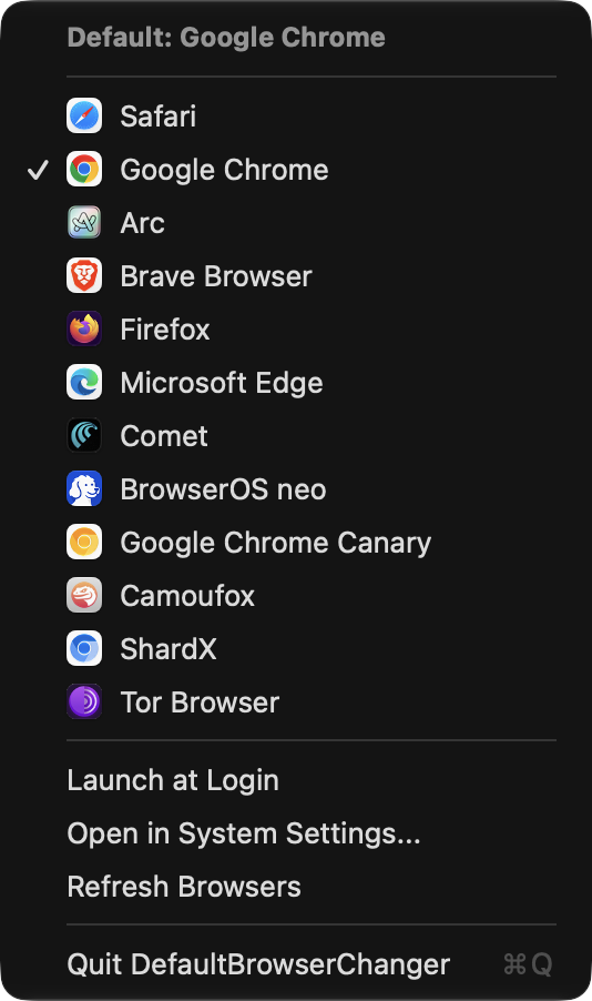 DefaultBrowserChanger Dropdown Demo