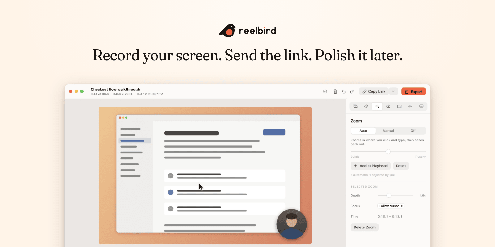Reelbird: record your screen, send the link, polish it later