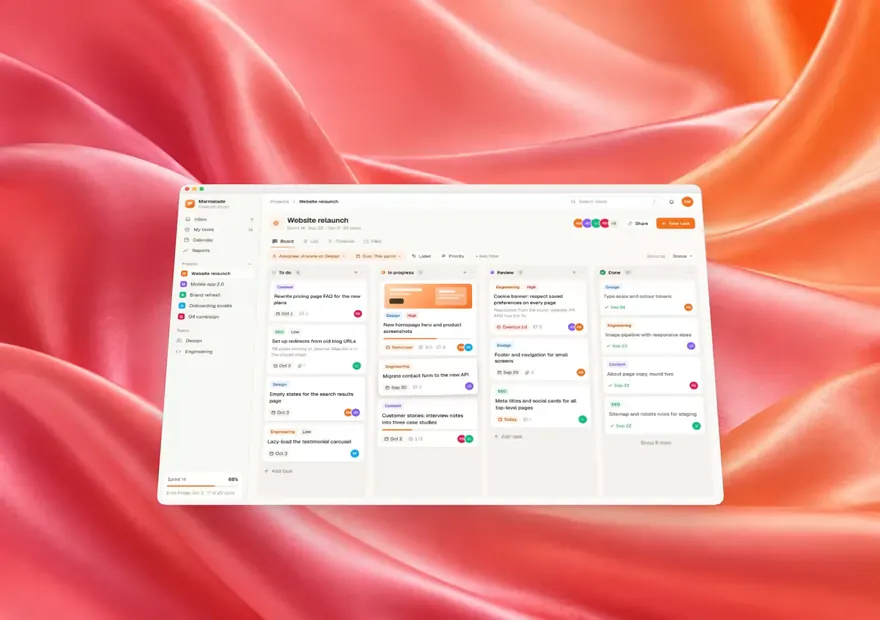 An animated export: a project board on the Strawberry Satin wallpaper zooming in