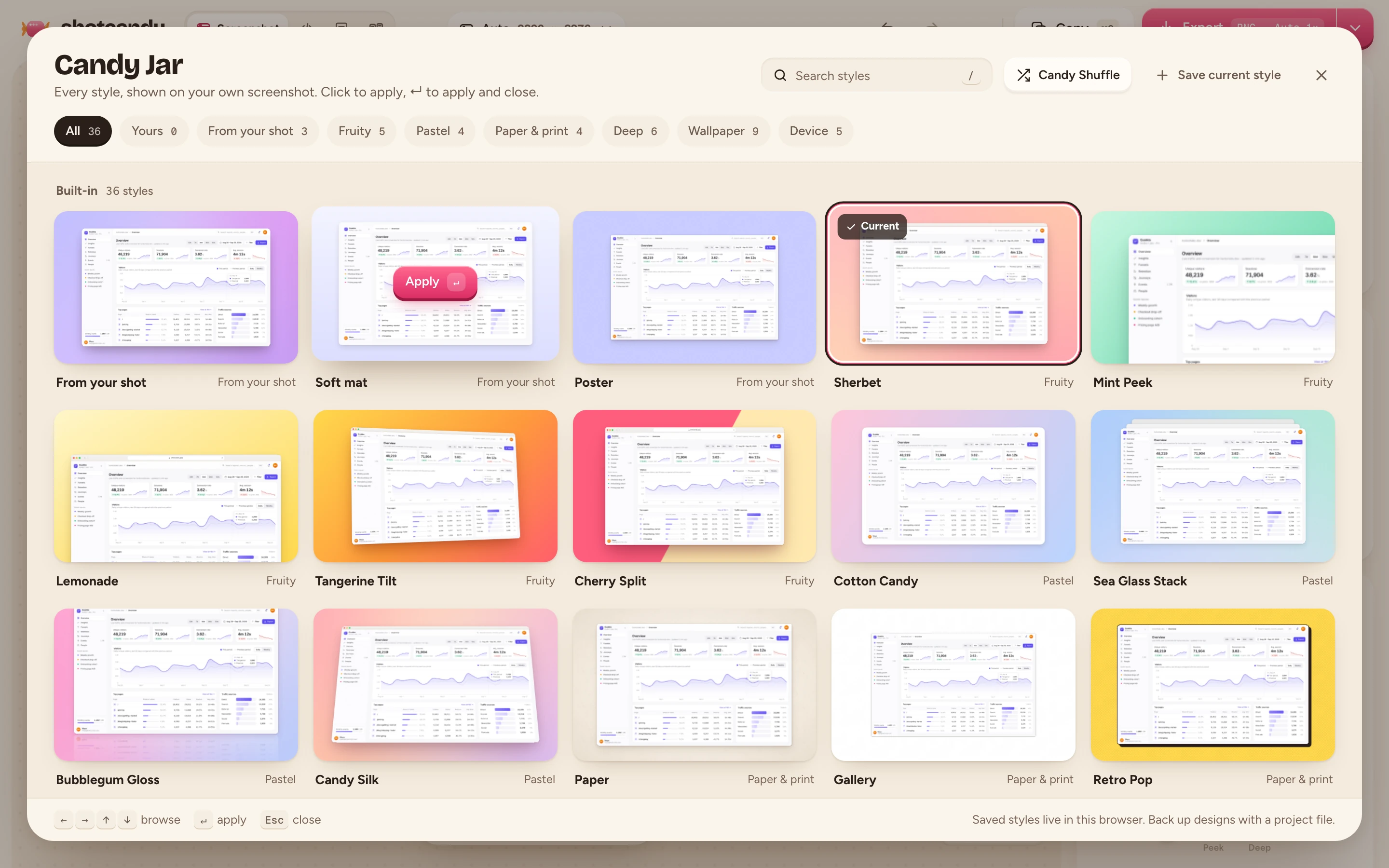 The Candy Jar: every style rendered with the user's own screenshot