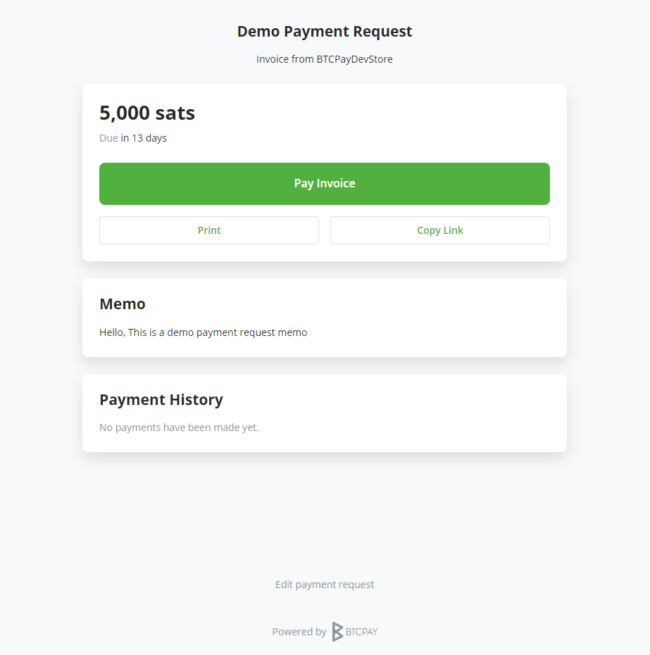 Customer-facing payment request Customer-facing payment request