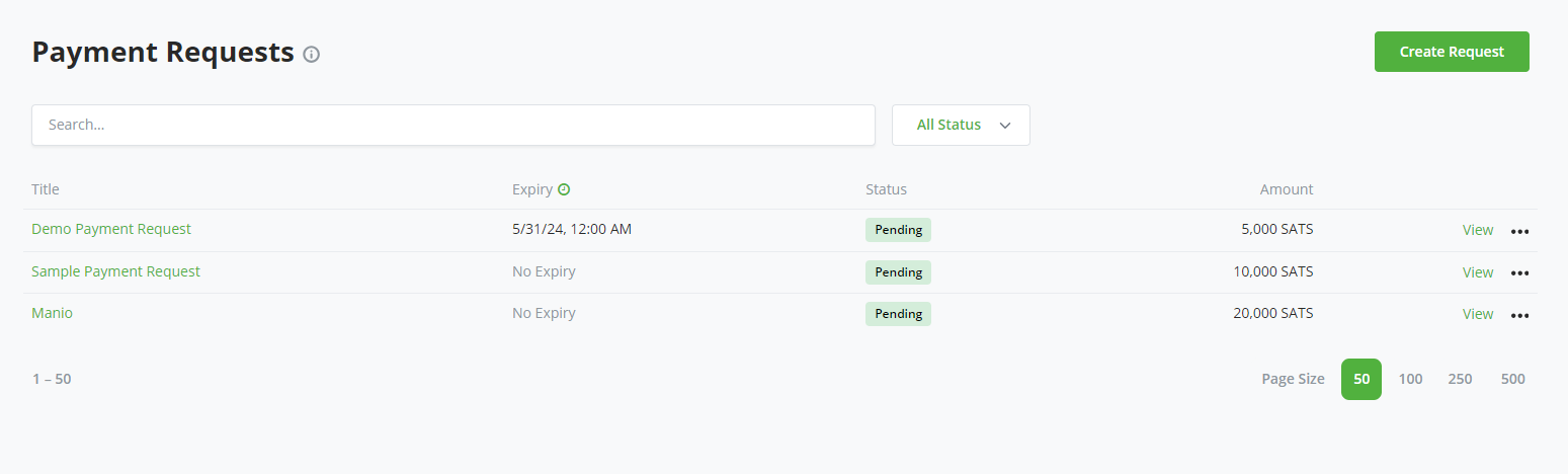 Payment request list Payment request list