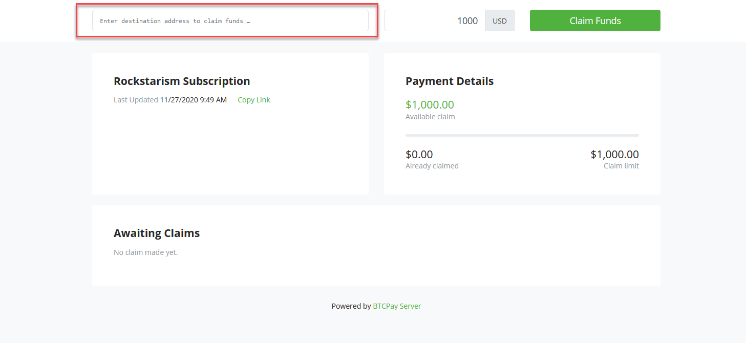 Pull payment claim form