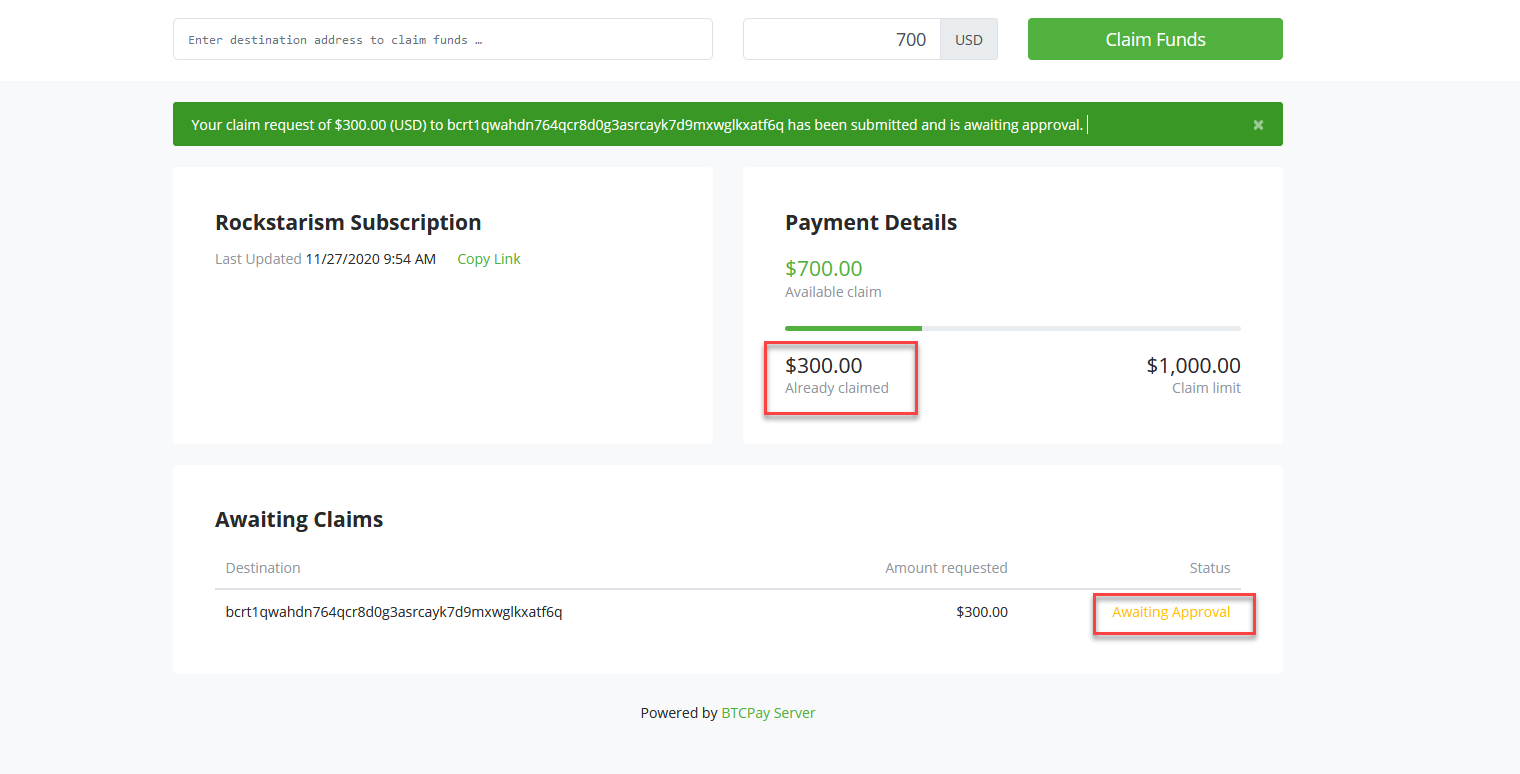 Submitted pull payment claim
