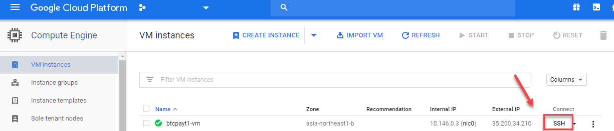 ssh from google cloud console