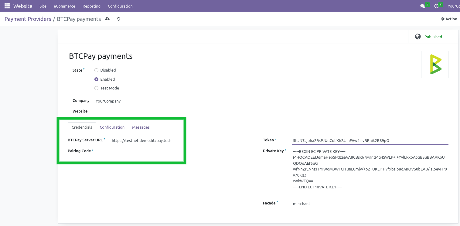 Payment Provider Settings