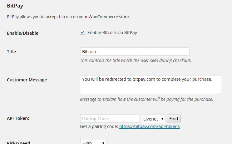 BitPay Settings