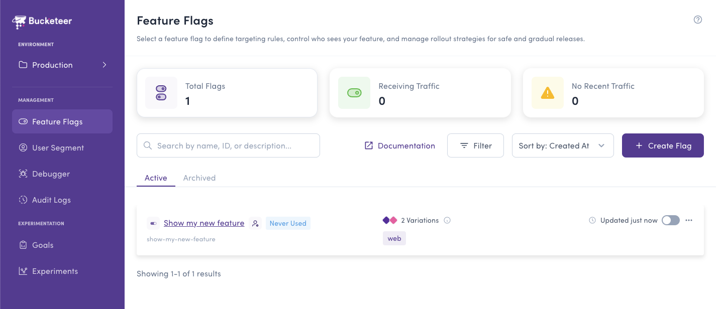 Bucketeer Feature Flag Dashboard