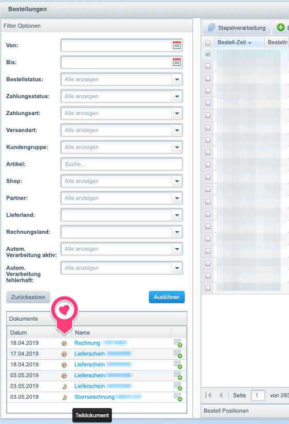 Order liist document quick view