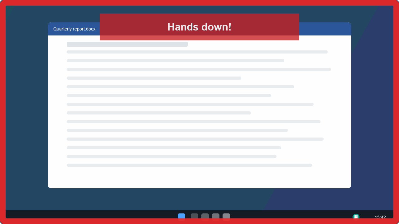 A pulsing red frame around the screen
