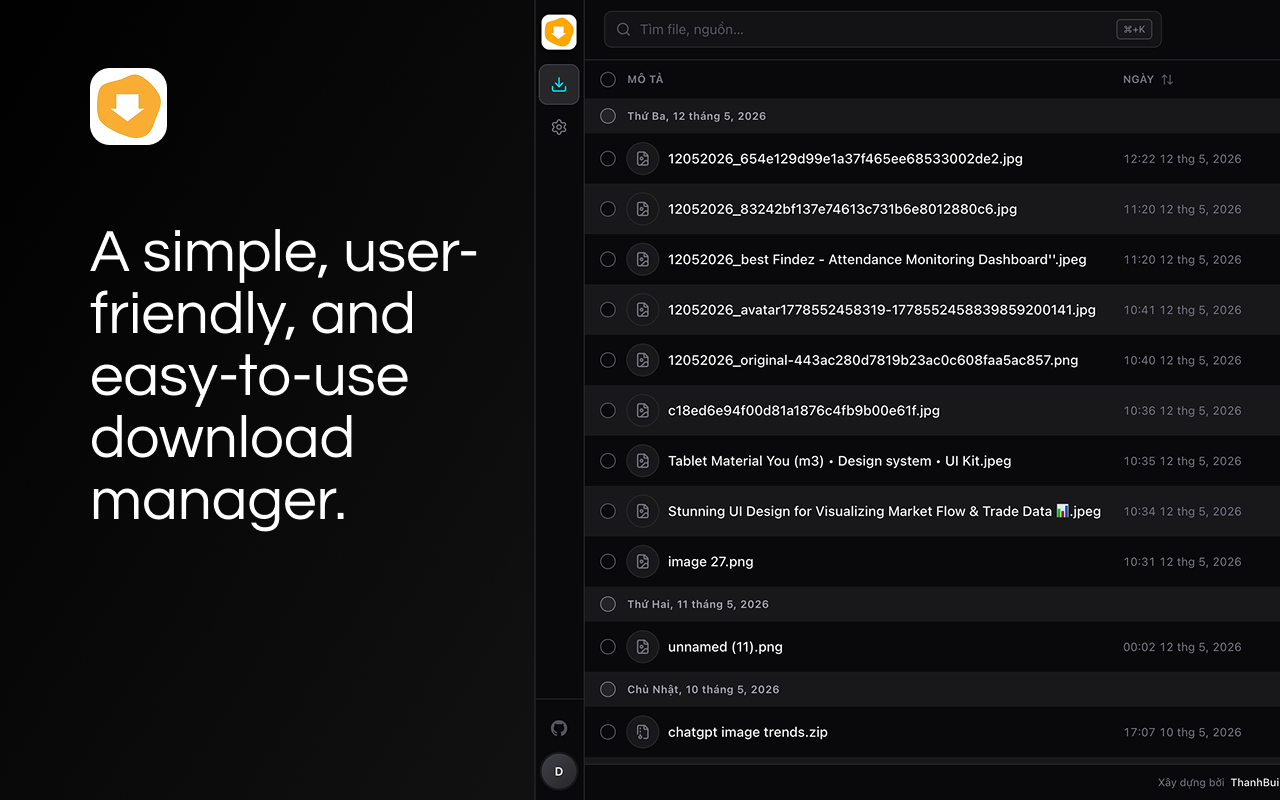 Extension Download Manager — main list and side rail