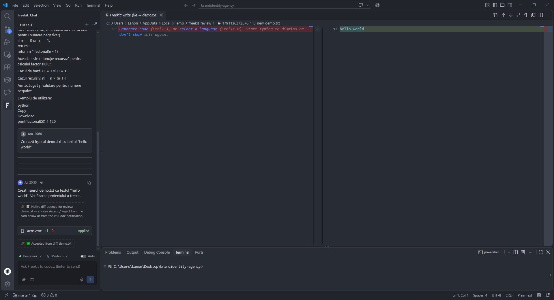 Native VS Code diff for file changes