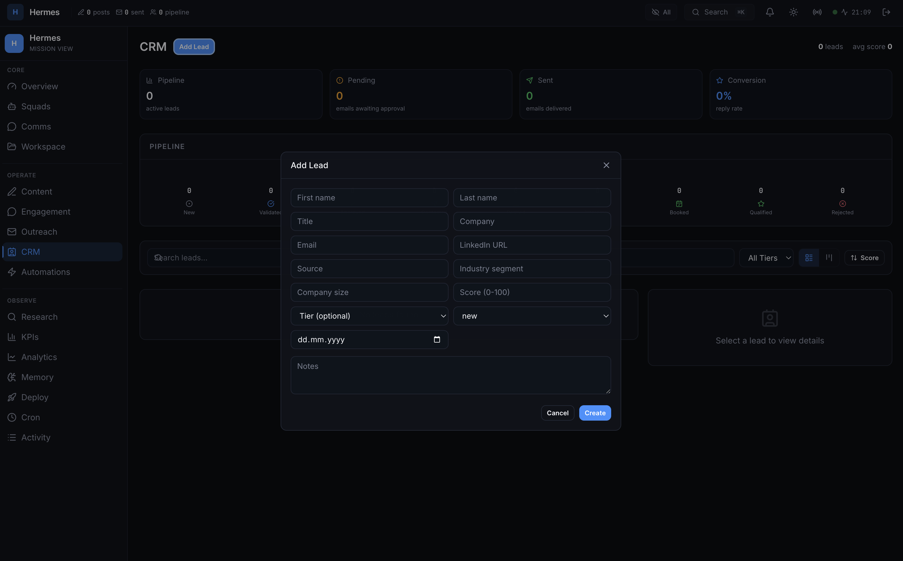 Hermes Dashboard Overview