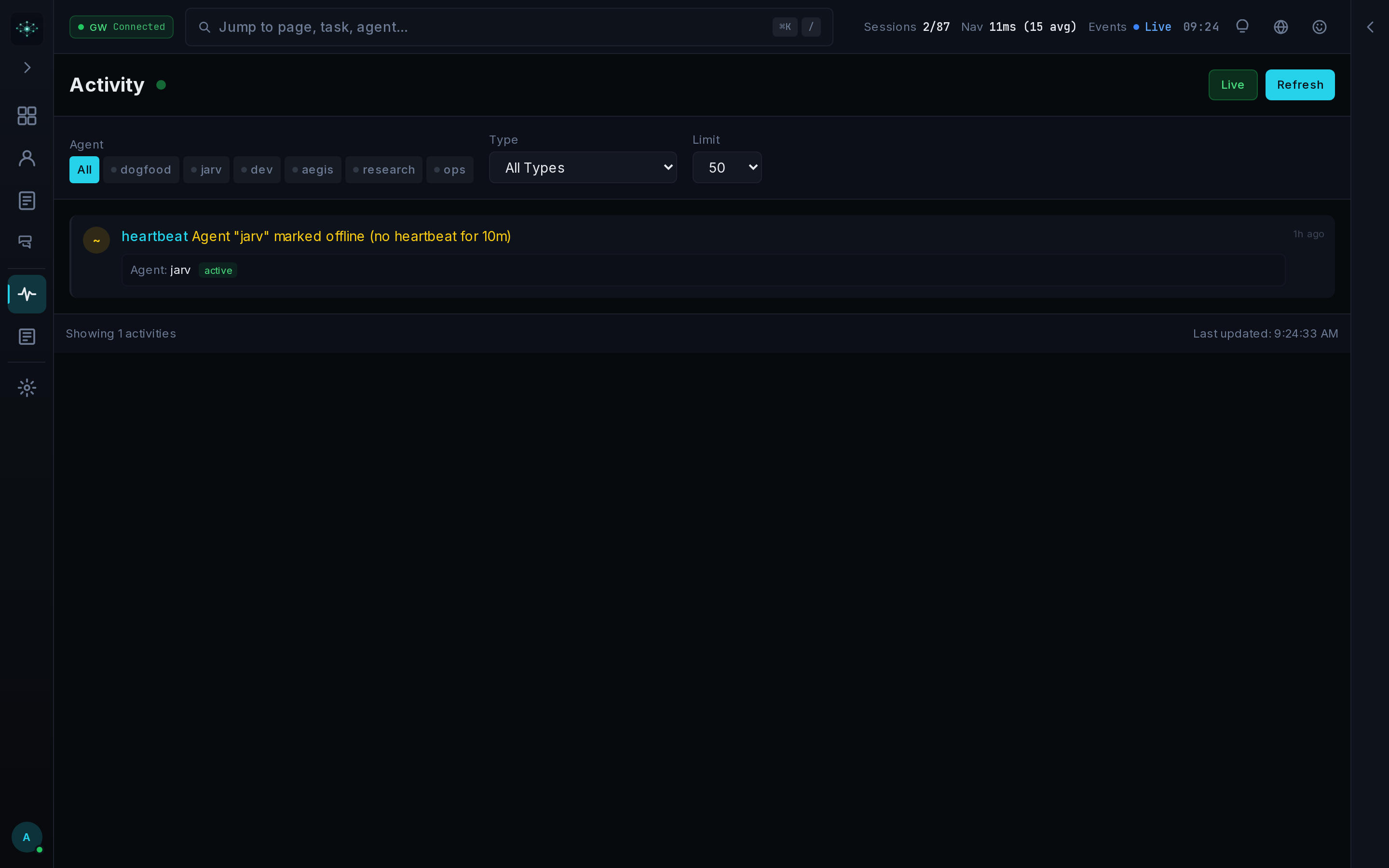 Mission Control Activity Panel