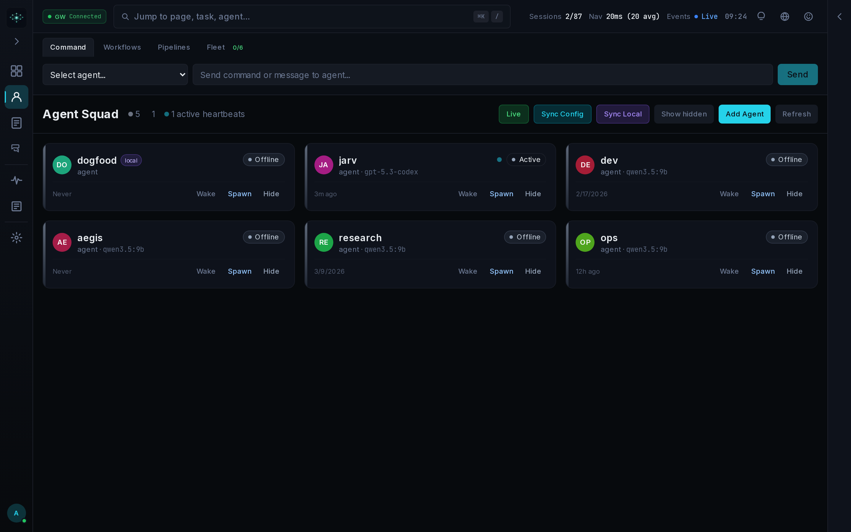Mission Control Agents Panel