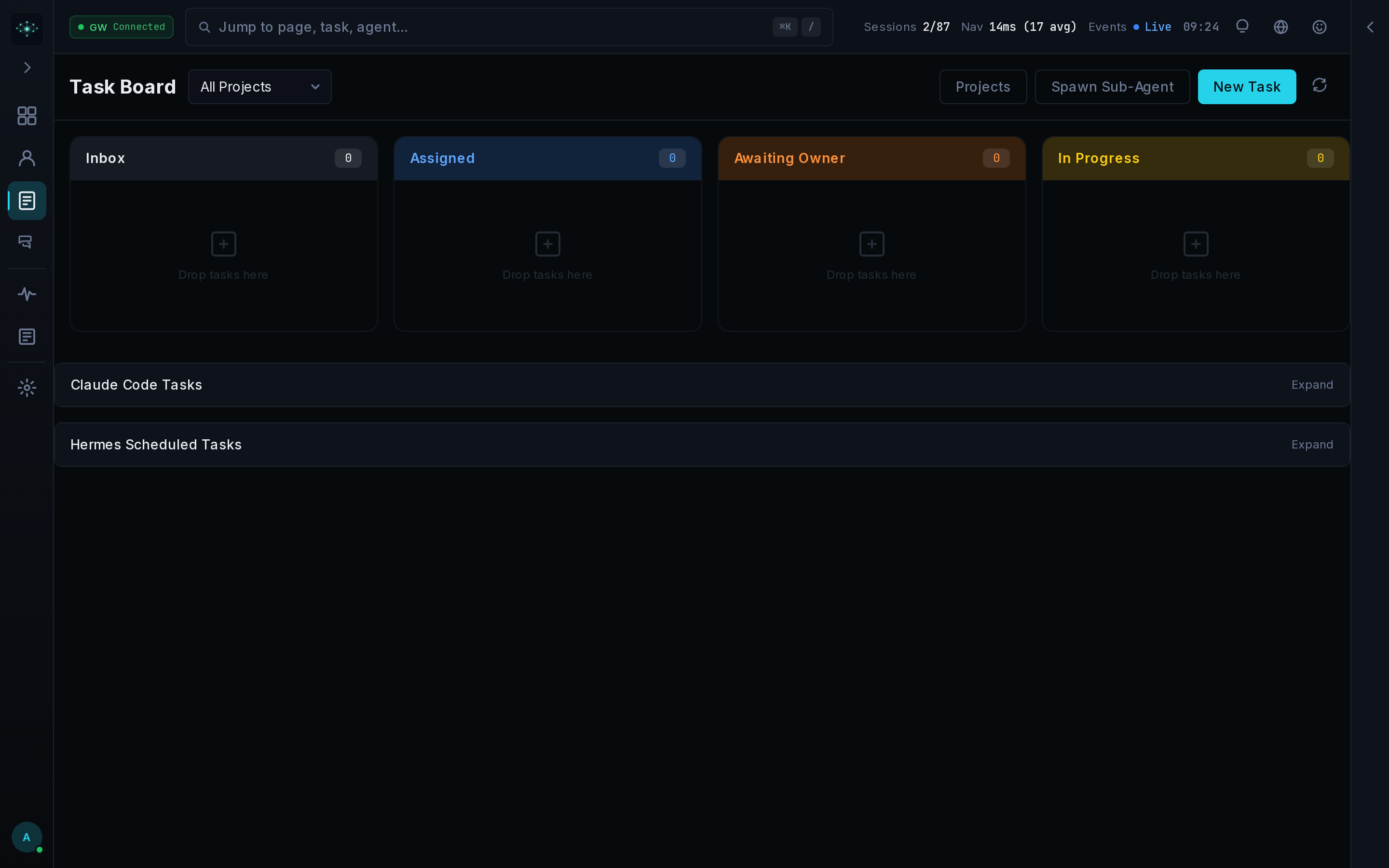 Mission Control Tasks Panel
