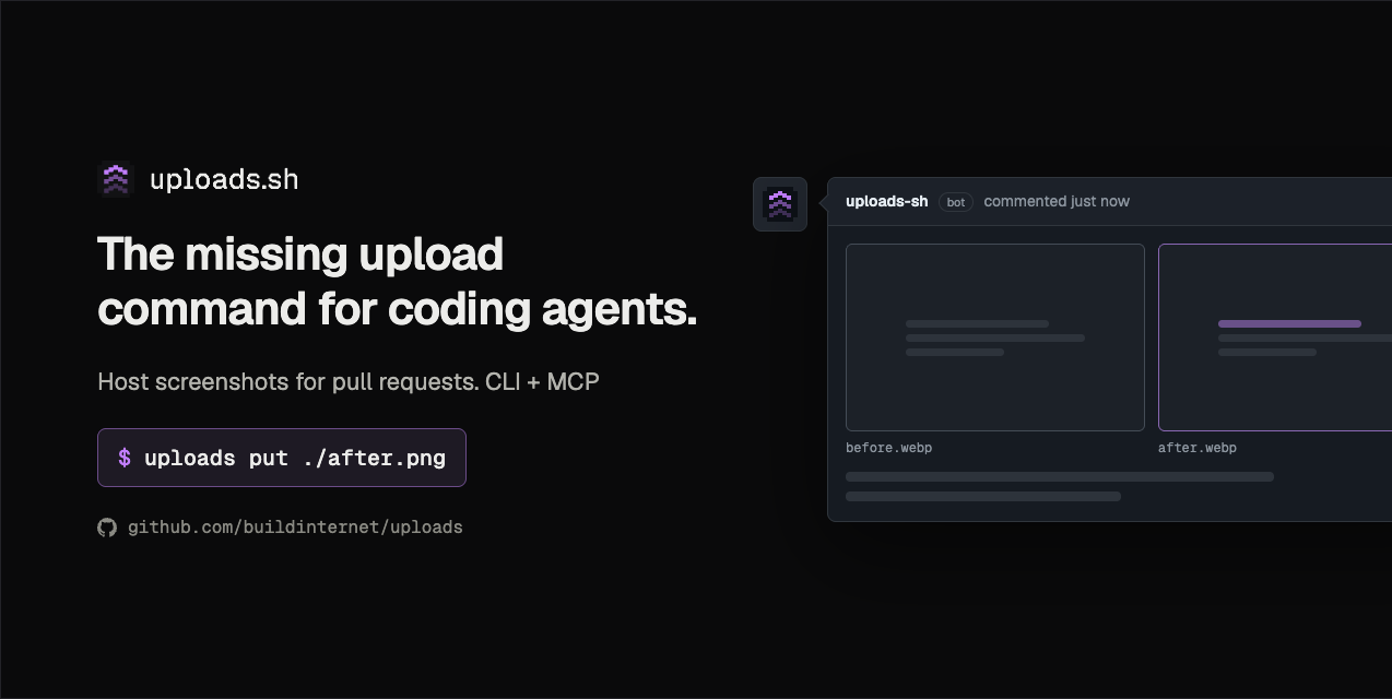 uploads.sh — the missing upload command for coding agents