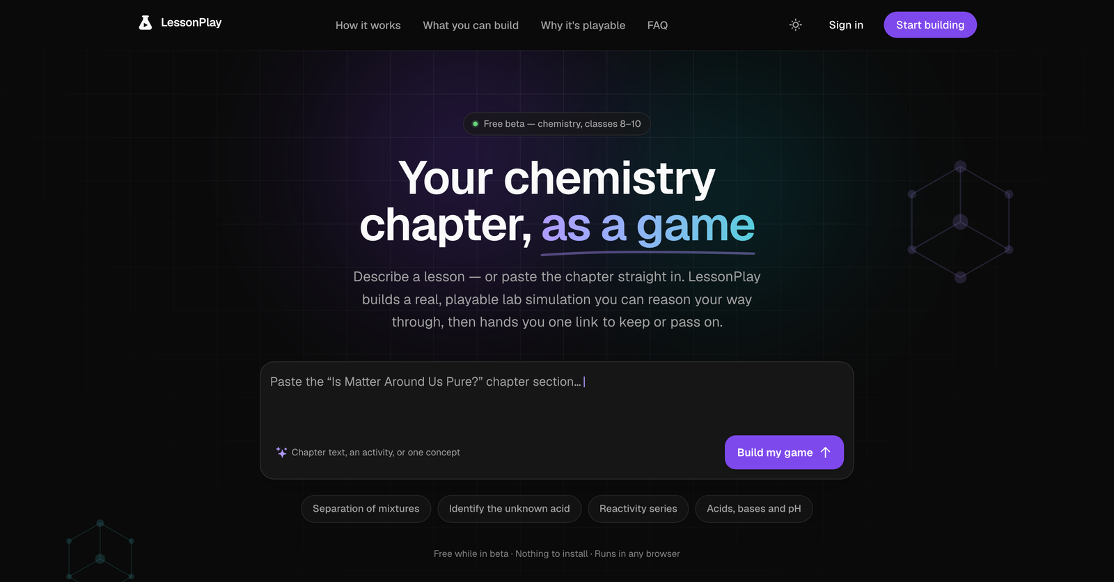 LessonPlay β paste a chemistry chapter and get a playable lab