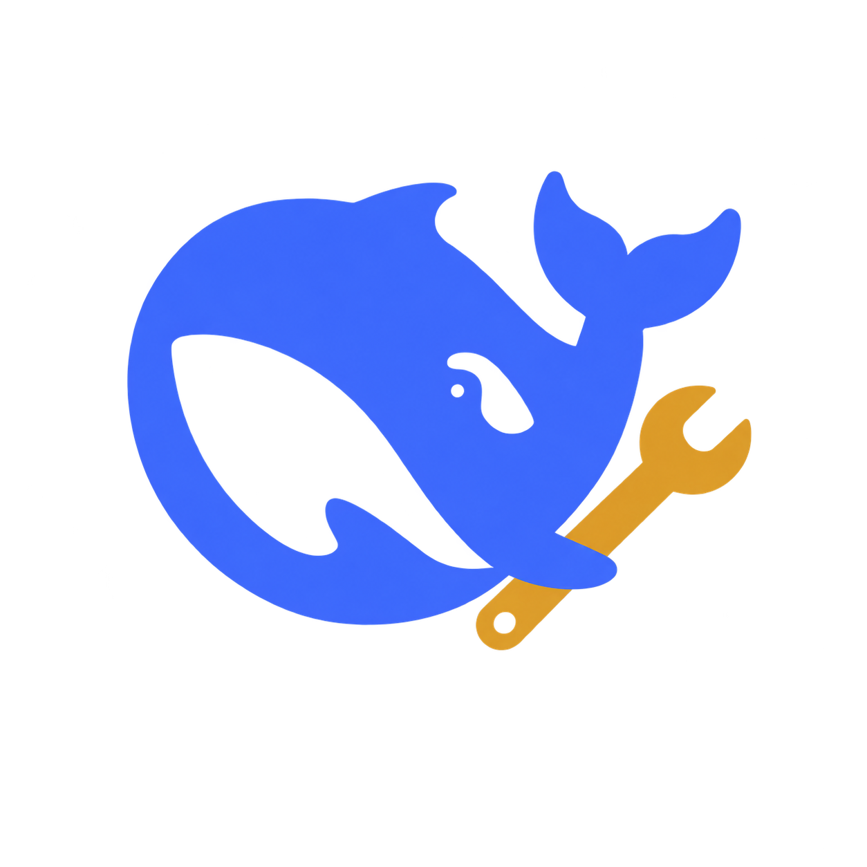 Blue whale holding an amber wrench