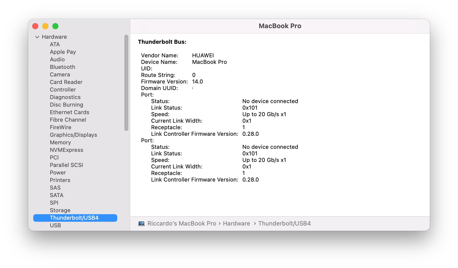 Thunderbolt Controller: drivers loaded