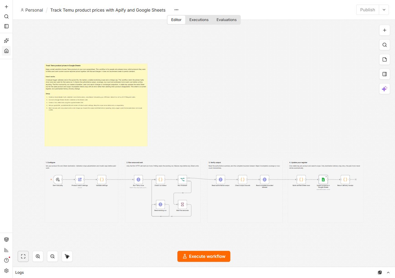 Temu workflow canvas