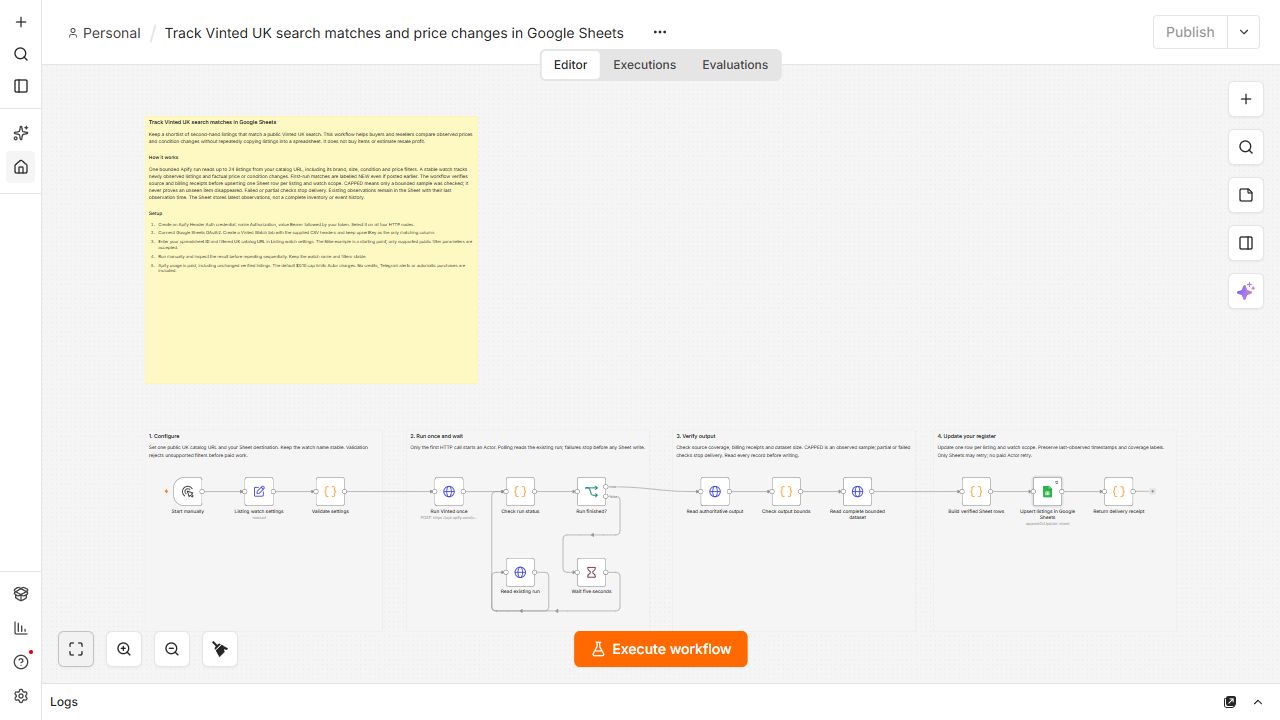 Vinted workflow canvas