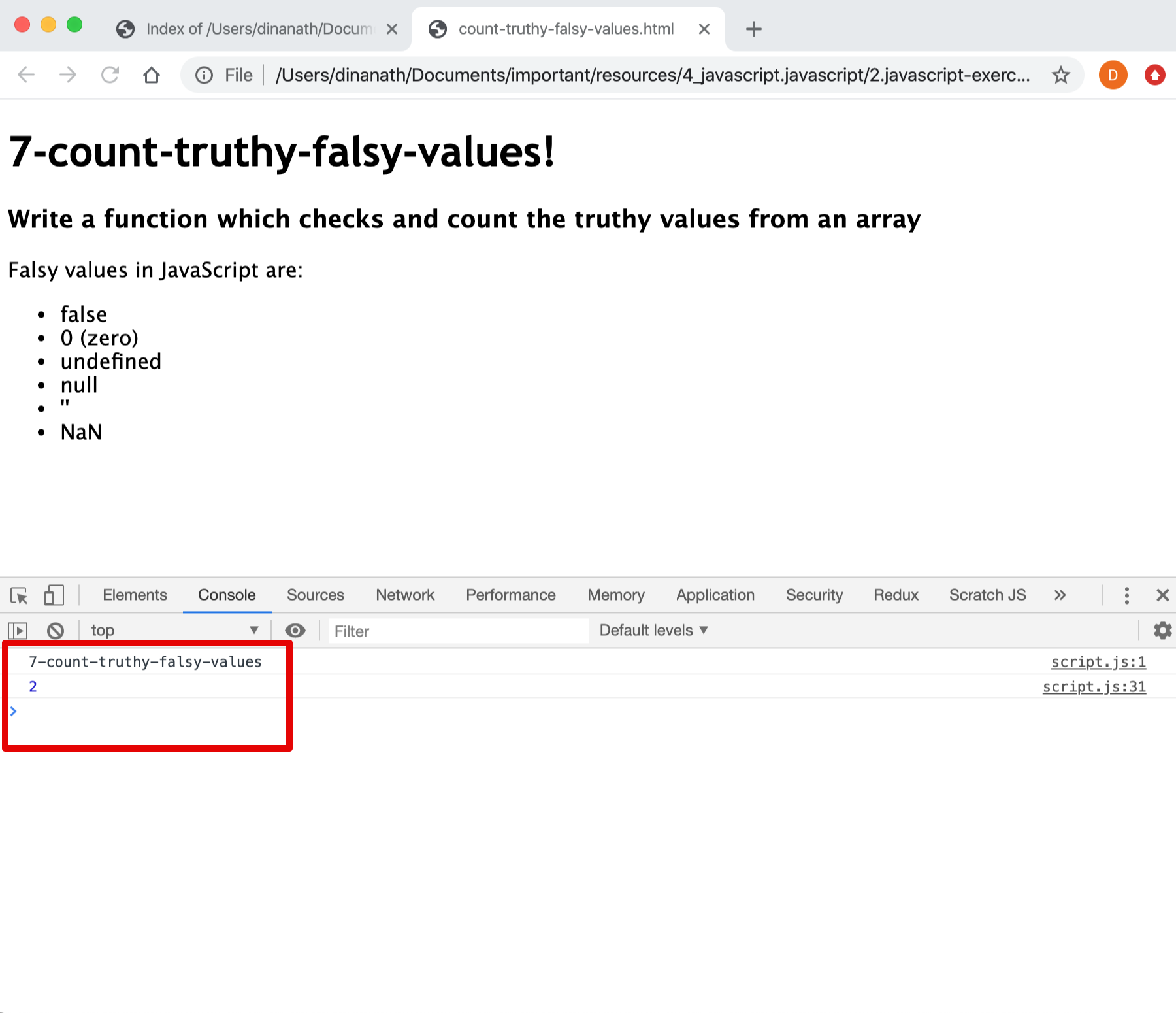 Count Truthy Falsy Values