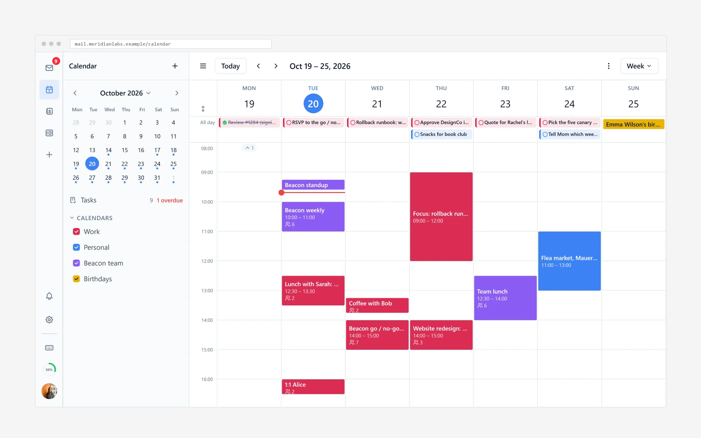 Calendar week view with events from several calendars