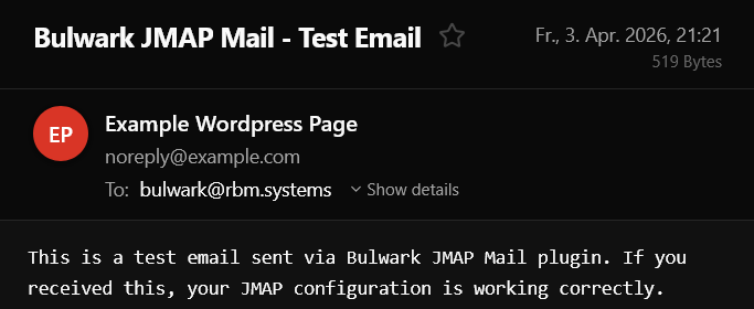 Test email received in the inbox via JMAP