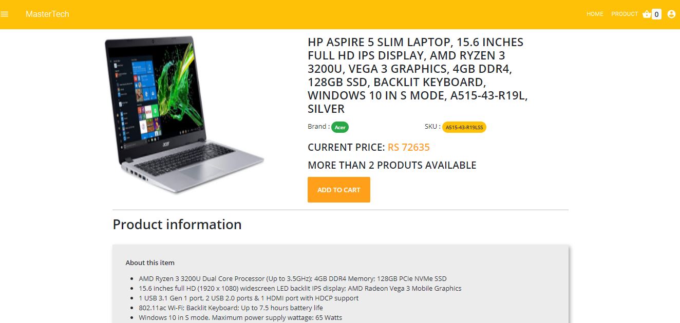 product Details page