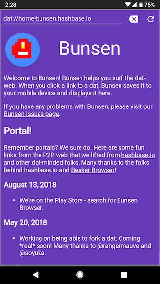 Image of Bunsen Browser displaying a portal