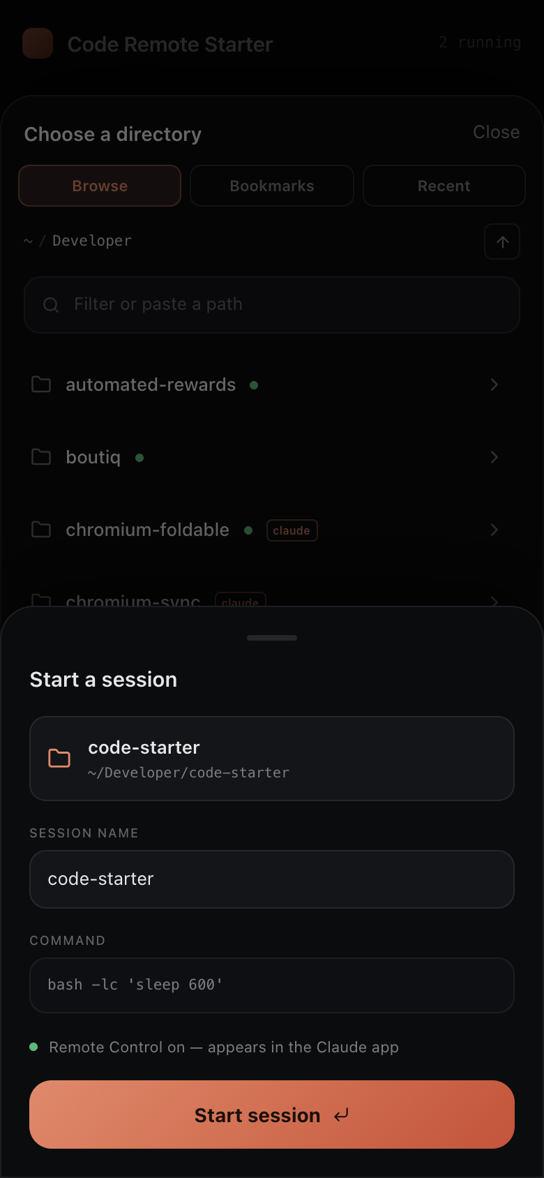 Confirm and start a session
