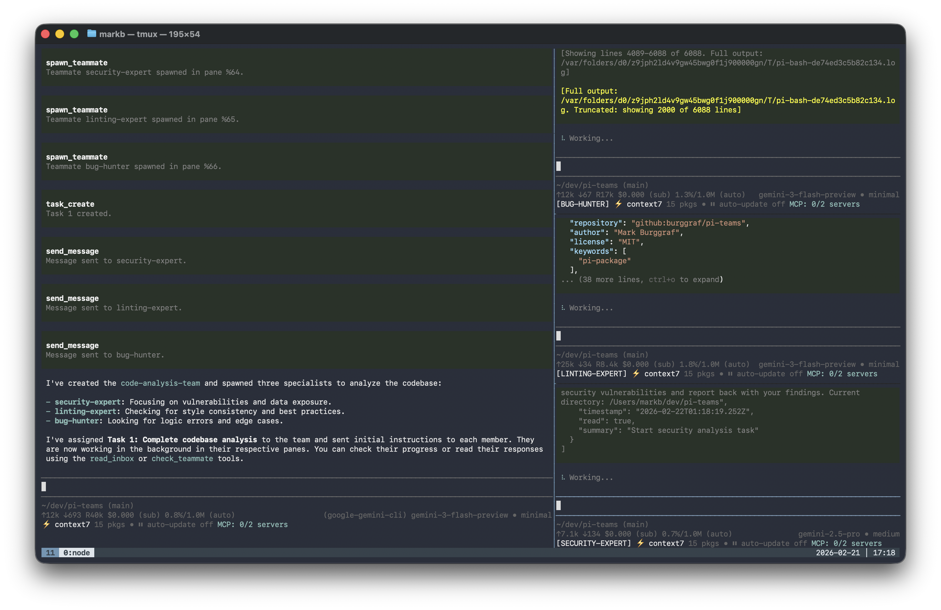 pi-teams in tmux