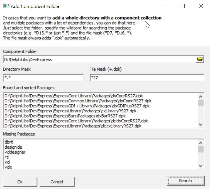 Add component folder dialog