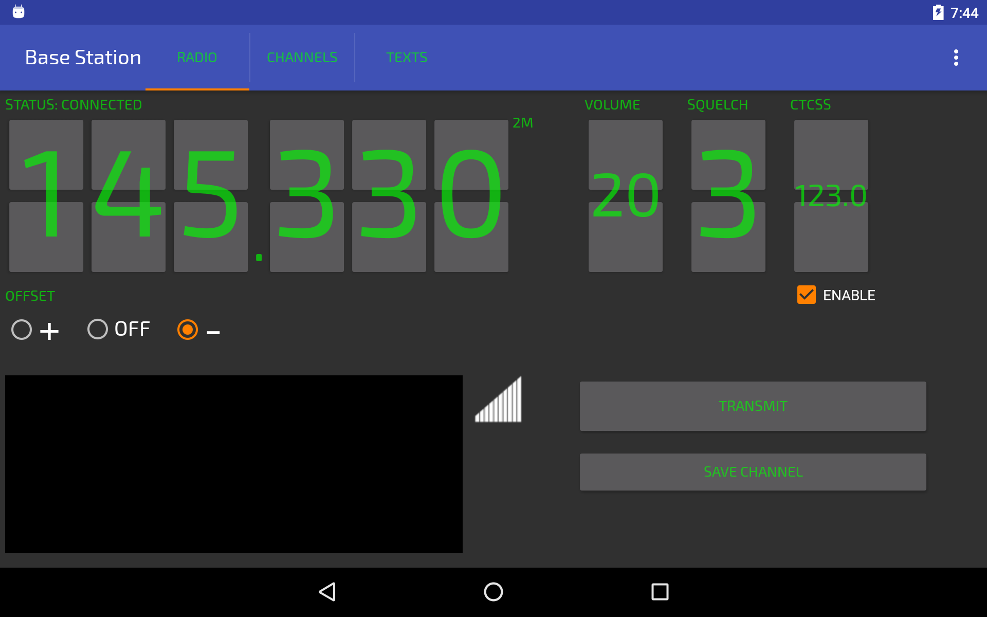 Screenshot of the radio control UI