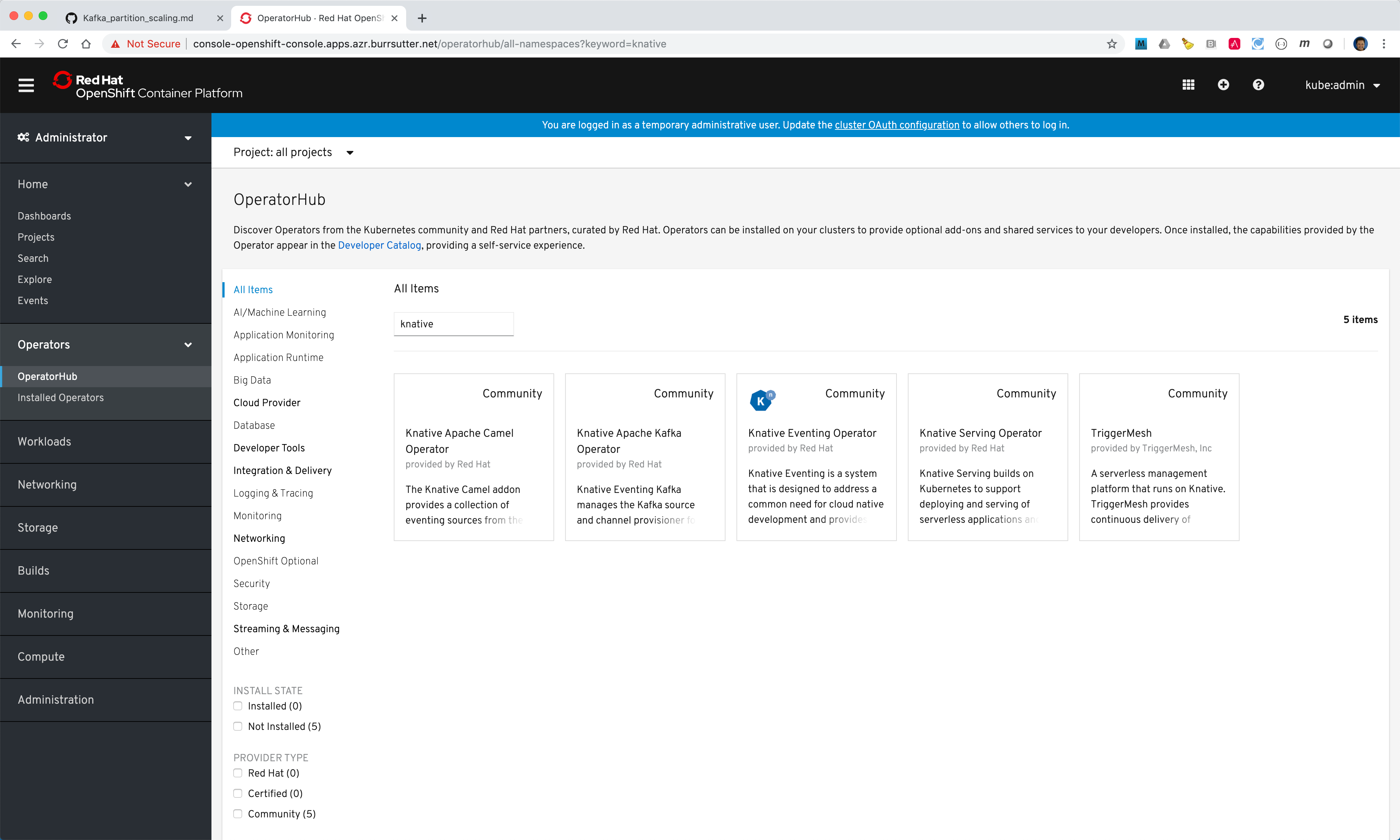 OperatorHub inside of OpenShift Console