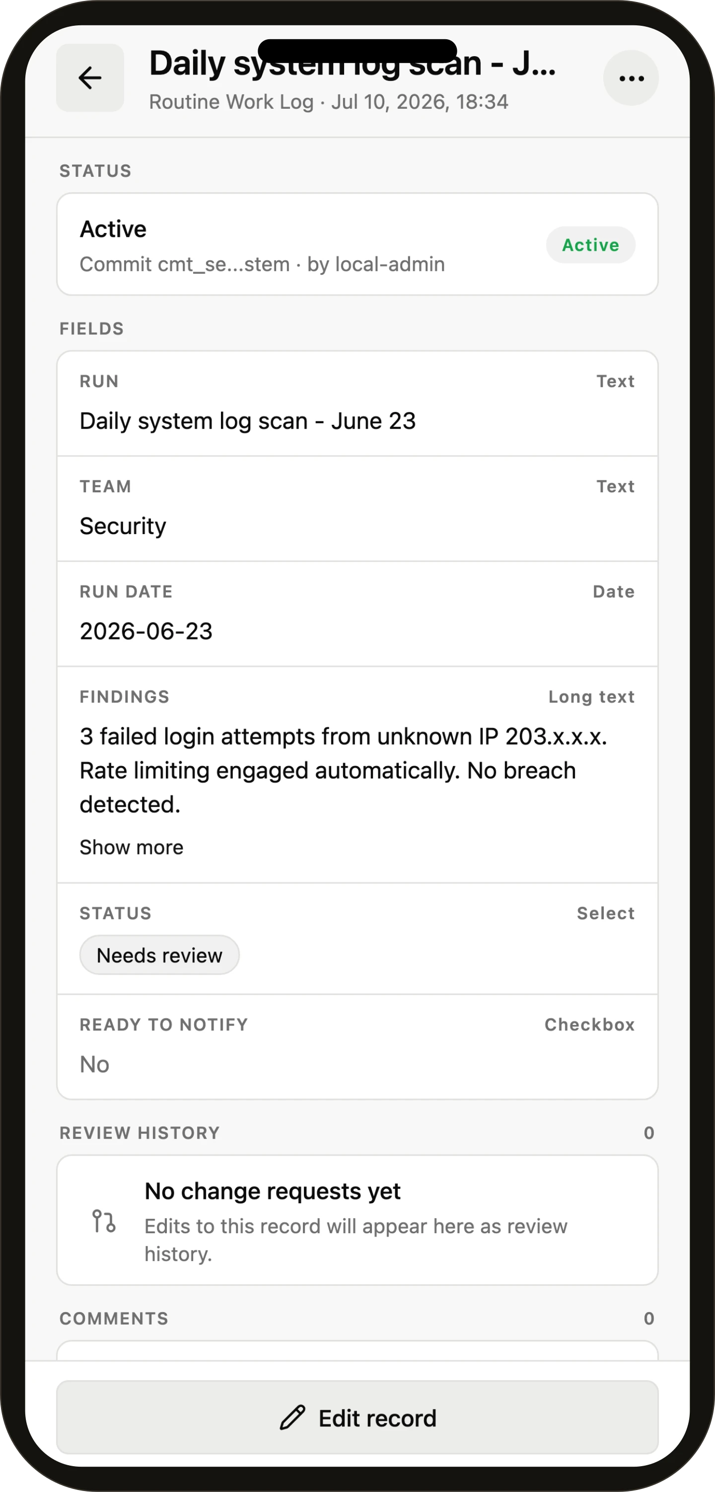 Mobile canonical record