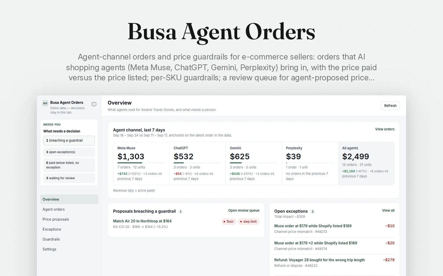 Busa Agent Orders pré-visualização do modelo de espaço de trabalho