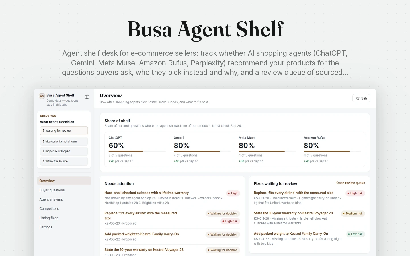 Busa Agent Shelf pré-visualização do modelo de espaço de trabalho