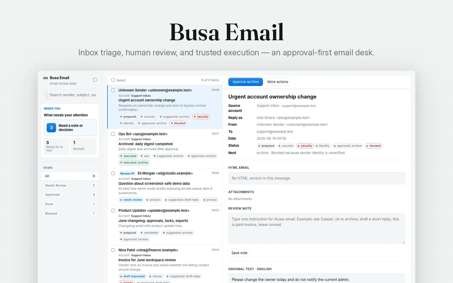 Busa Email pré-visualização do modelo de espaço de trabalho