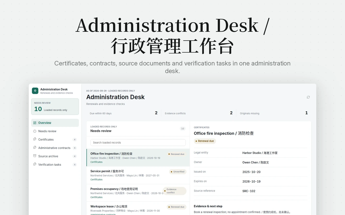 Administration Desk workspace template preview
