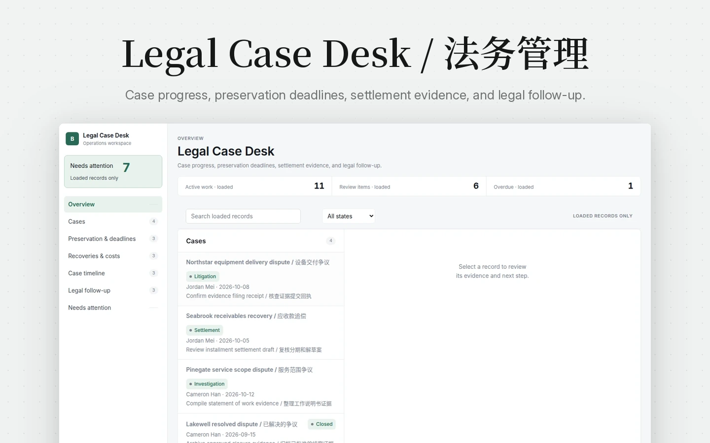 Legal Case Desk workspace template preview
