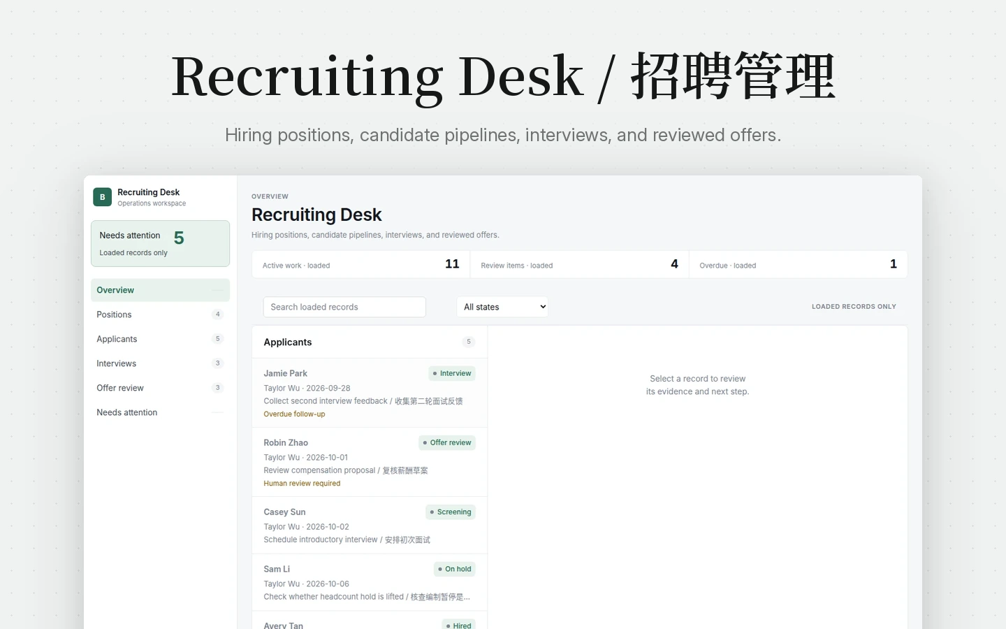 Recruiting Desk workspace template preview